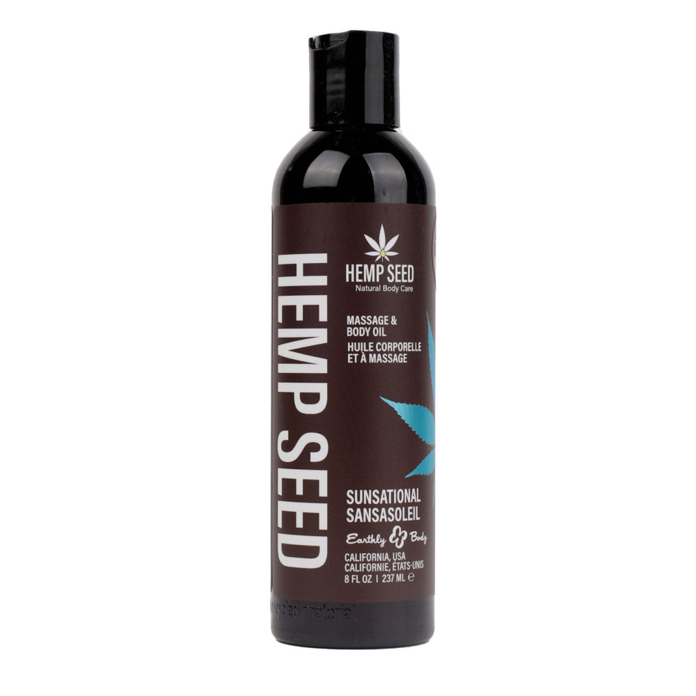 Hemp Seed Massage & Body Oil - Sunsational (Italian Bergamot, Juniper Berries & White Wood) Scented - 237 ml Bottle Earthly Body
